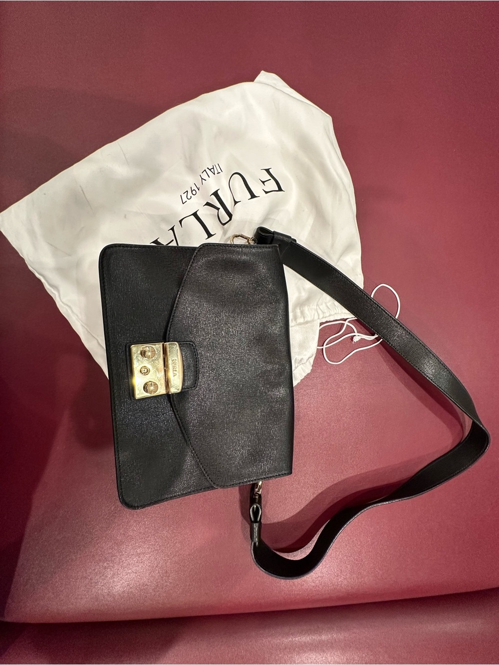 Furla Black Crossbody with Gold Hardware